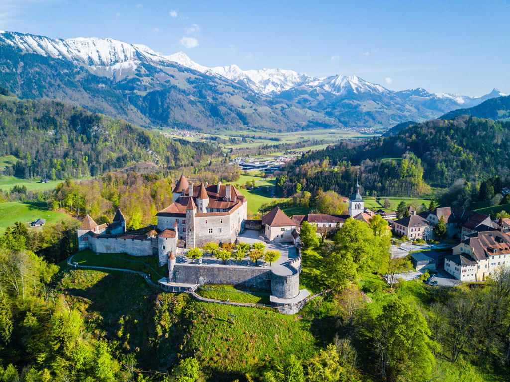 Aerial view of Gruyères in Switzerland