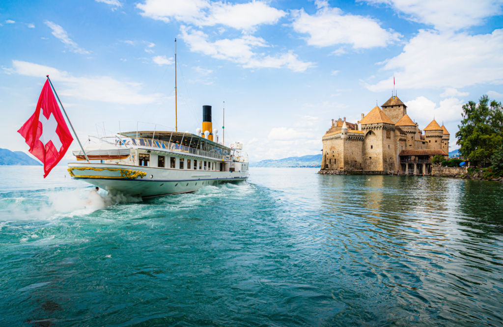 Exterior view of the Chillon Castle in Switzerland