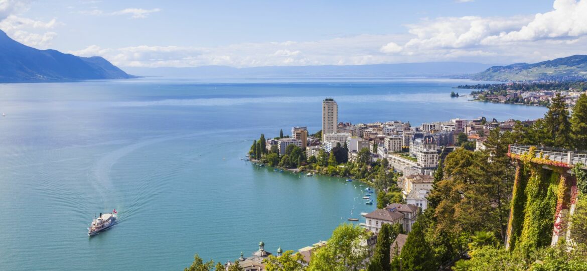 View of the Montreux Lake Geneva area in Switzerland