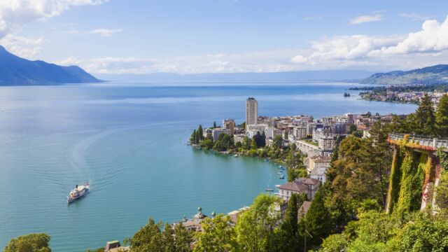 View of the Montreux Lake Geneva area in Switzerland