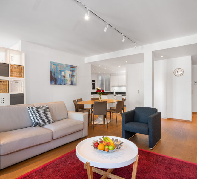 Moderna sala de estar en los apartamentos Montreux Grand Rue