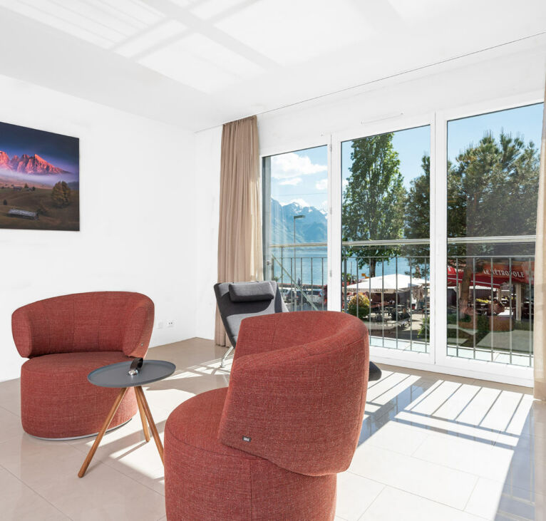 Modern living room space at Montreux LUX Apartments