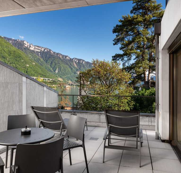 Balcony area and view from Montreux Lake View Apartments and Spa