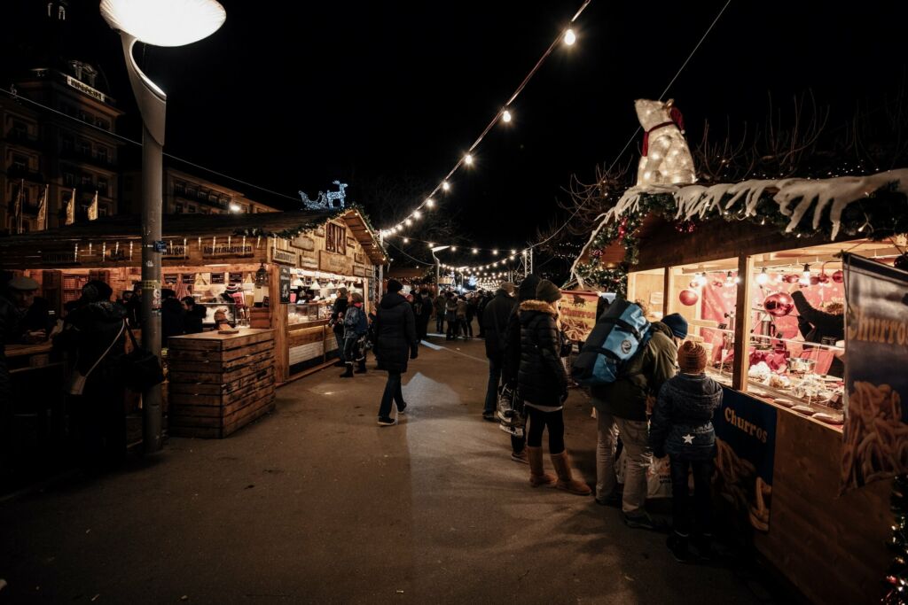 Wooden chalets in the Interlaken Christmas market