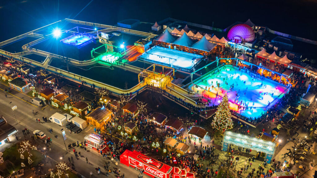 A birds-eye view of the Christmas Ice Rink in Interlaken