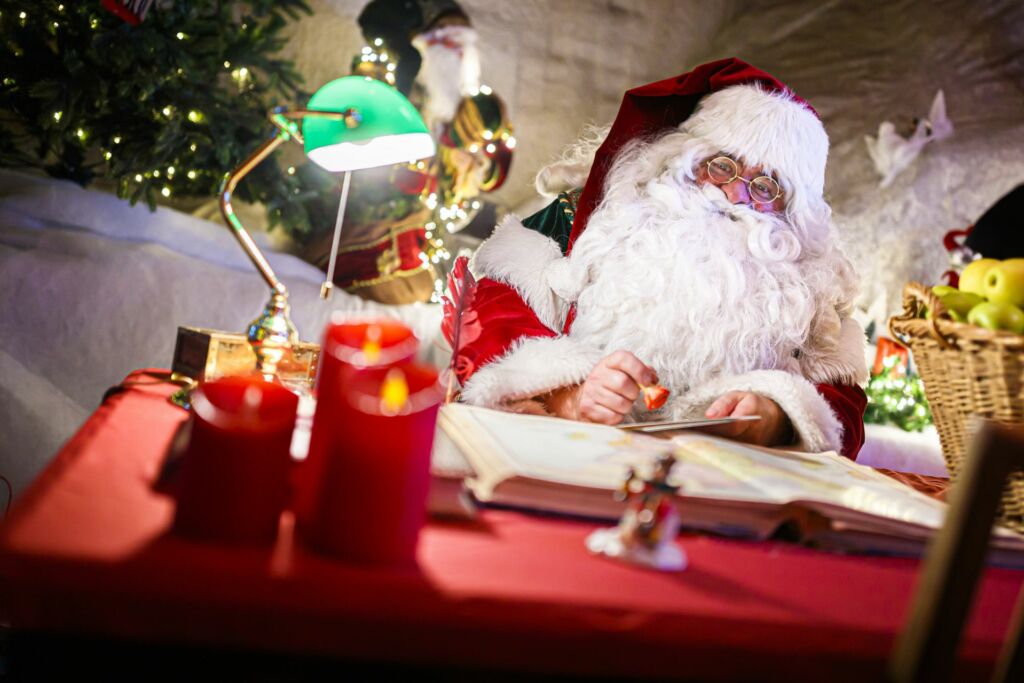 Santa sitting in his grotto above Montreux