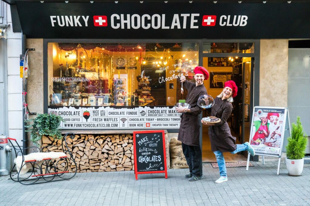 The exterior of the Funky Chocolate Club shop