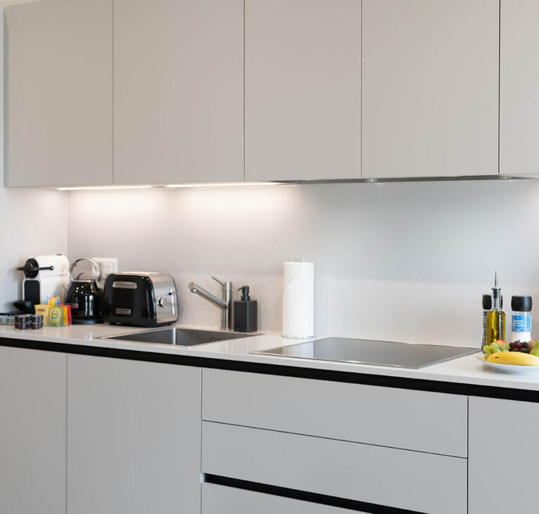 Kitchen area in the one bedroom apartment in Lugano Swiss Hotel Apartments