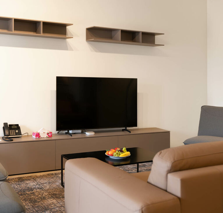 Smart TV in living room in Lugano Two Bedroom Apartment Swiss Hotel Apartments